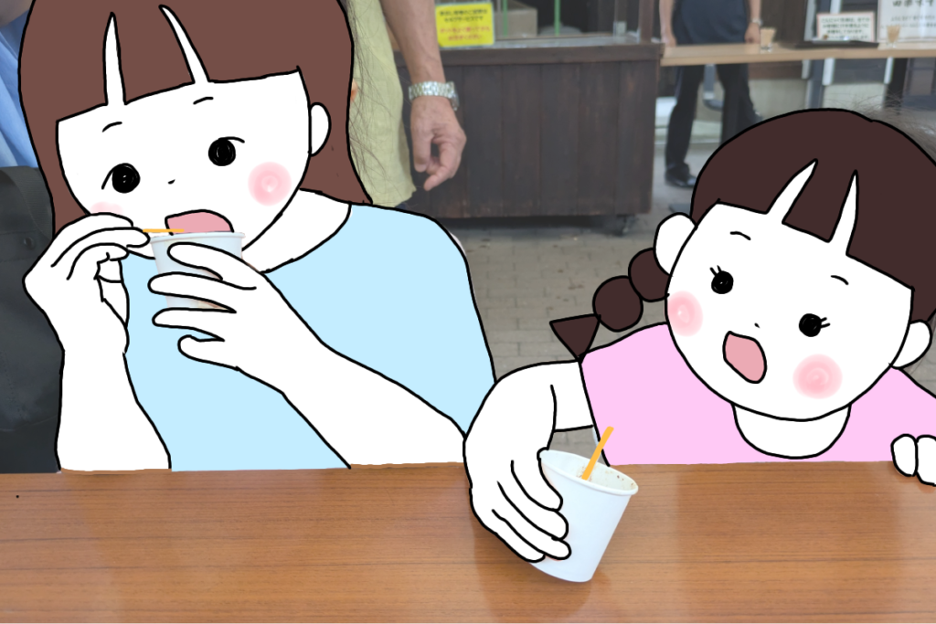 子どもたちが味噌田楽の試食をしている場面